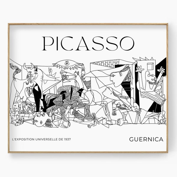 Pablo Picasso Guernica Print, Art Picasso noir et blanc, Œuvre d’art surréaliste moderne, Dessin au trait Picasso, Art mural extra large, Abstrait