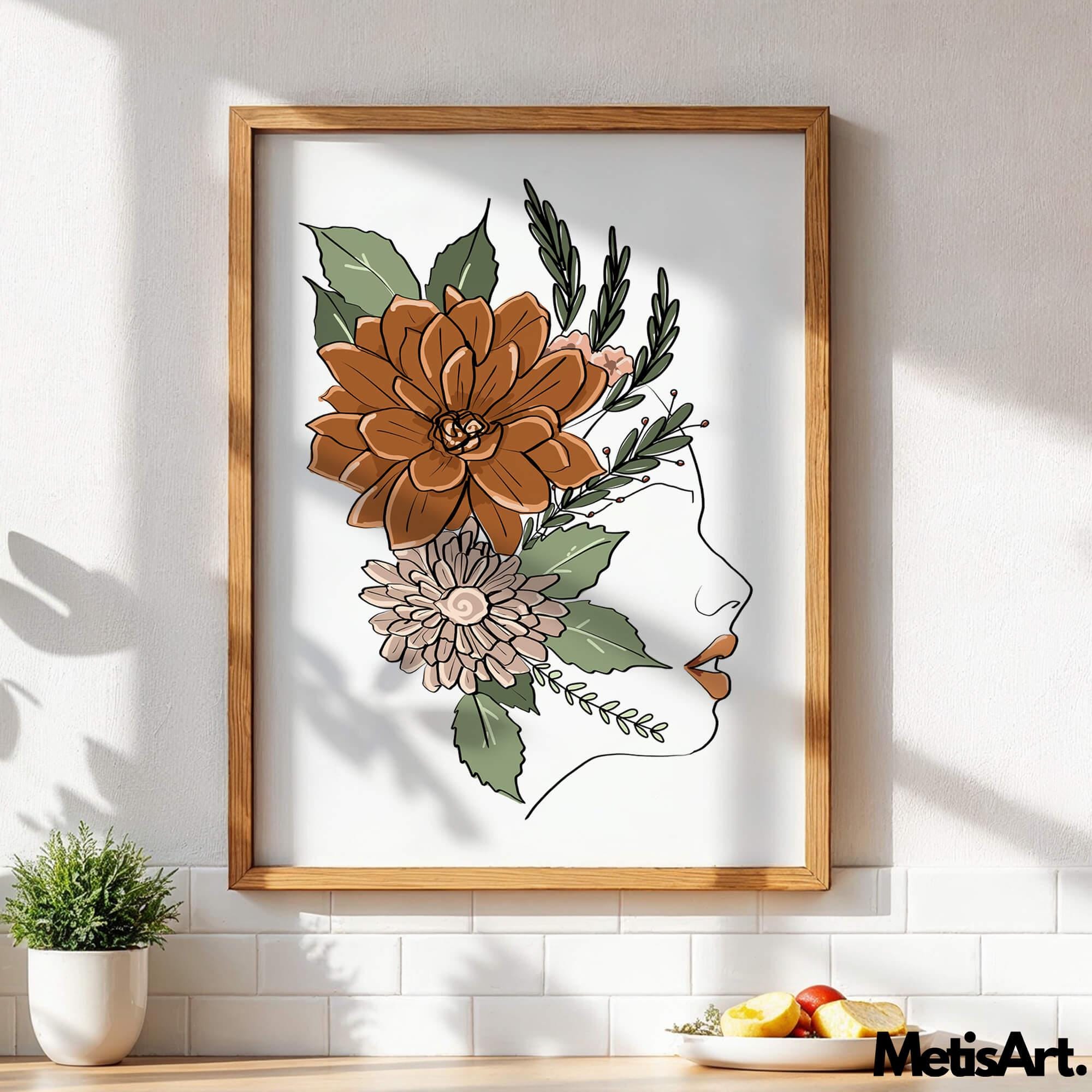 Woman With Flowers Line Art Print: Minimalist Female Figure - Etsy