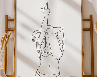 Middle Finger Line Art Print - Empowered Feminist Woman Poster