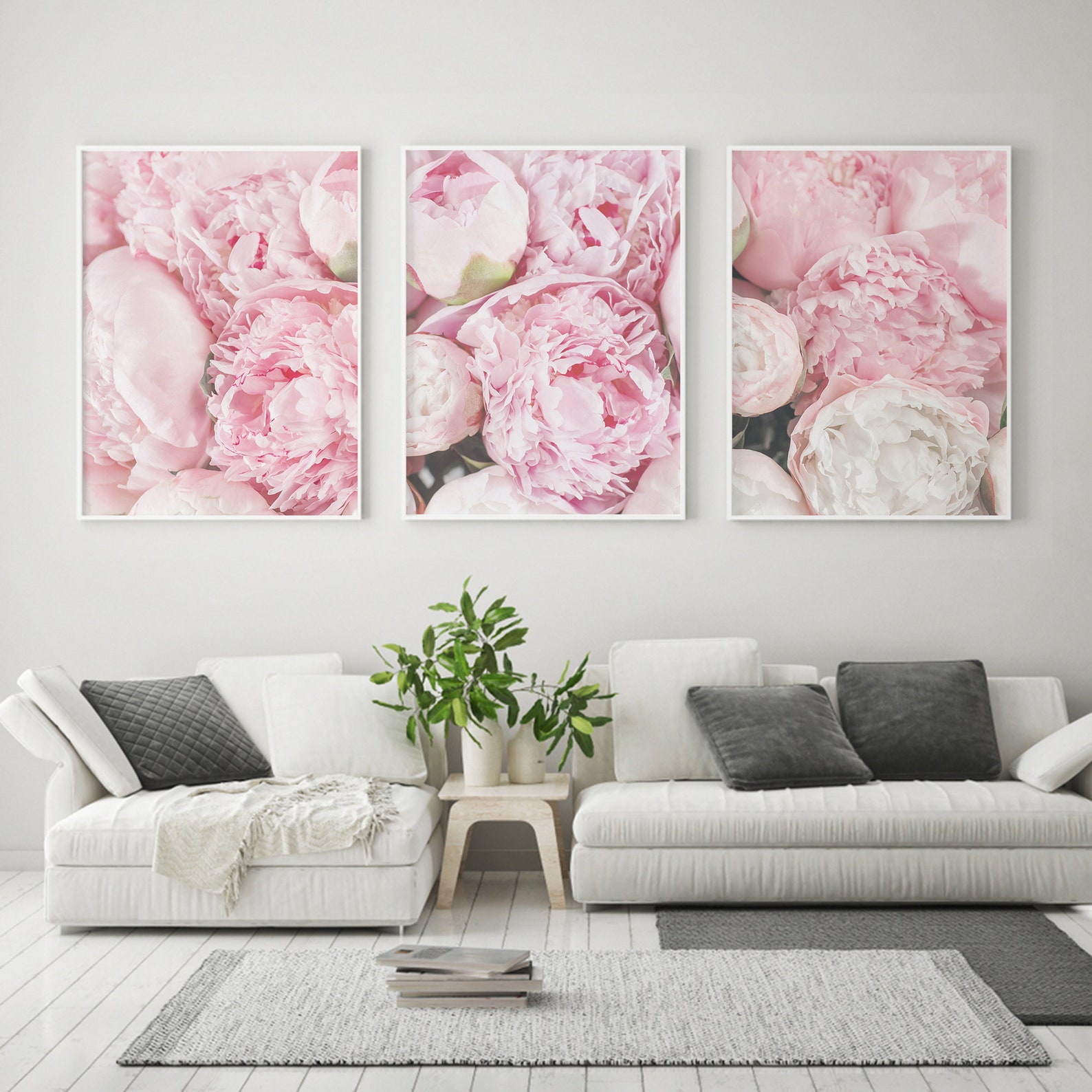 Peony Print Set of 3 Blush Pink Peony Wall Art Flower Print | Etsy
