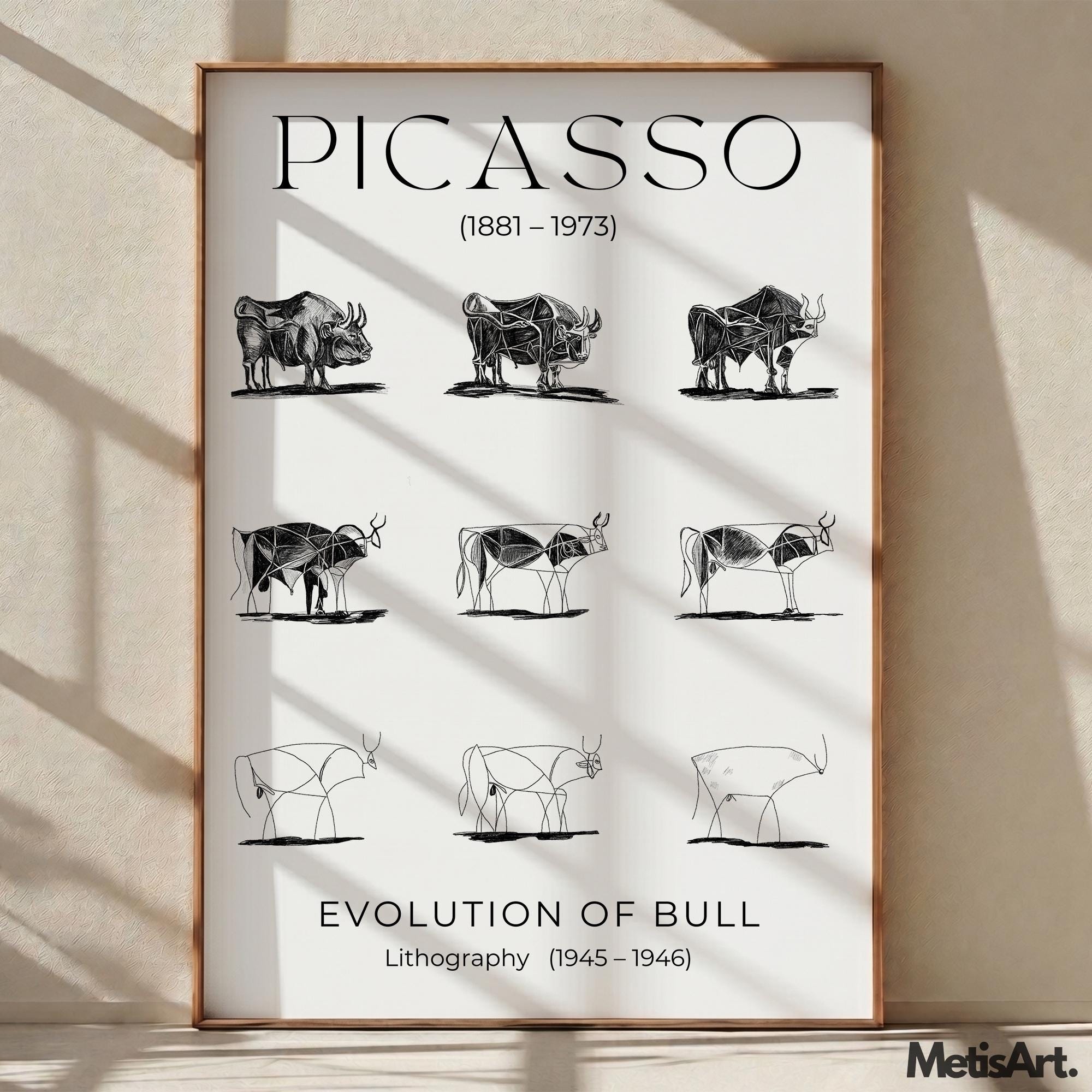 Picasso the Bull Sketch - Evolution of Form Print - Modern Cubism 