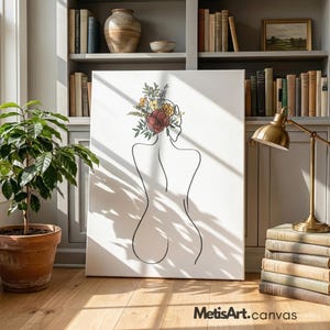 Floral Head Woman Back Line Art - Minimalist Female Figure Botanical Wall Decor image 14