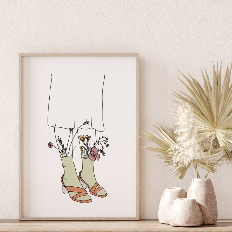 Fashion Female Poster Flowers Woman Legs Line Art Boho Woman Wall Art Trendy Wall Art Poster Woman Illustration Minimalist Woman Print