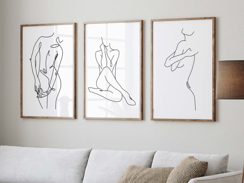 Nude Woman Line Art Print Set of 3 - Minimalist Feminine Gallery Wall ...