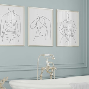 Minimalist Gay Line Art Set, Gay Wall Art, Naked Men Art Print, Line