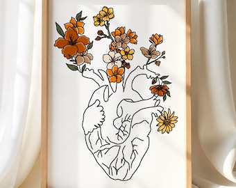 Floral Heart Anatomy Art Print - Minimalist Doctor Office Poster