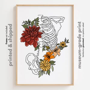 Rib Cage Anatomy Print, Floral Rib Cage Art, Medical School Gift, Flower Skeleton Art Print, Orthopedic Clinic Decor, Doctor Office Poster