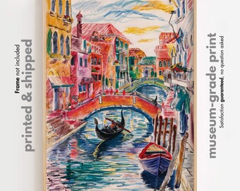 Venice Canal Art Print: Vibrant Italian Gondola Painting