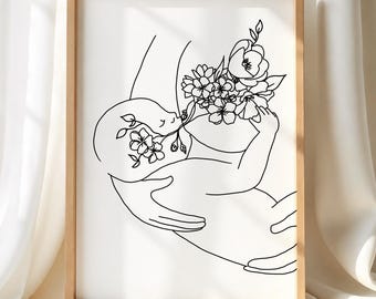 Breastfeeding Line Art Print - Nursing Mother Wall Art - Lactation Consultant Gift