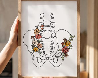 Floral Pelvic Anatomy Wall Art Print for Pelvic Floor, Chiropractic and PT Office Decor