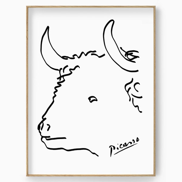 Picasso Cow Head Art Print, The Cow Line Art, Cow Nursery Poster, Animal Sketch Art, Minimal Line Drawing, Nursery Room Wall Art