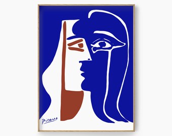 Picasso Kiss Art Print, Colorful Picasso Wall Art, Modern Gallery Wall Art, Abstract Faces Poster, Exhibition Wall Art, Minimal Art Poster