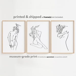 Feminist Line Art Print Set: Body Positive Woman with Flowers