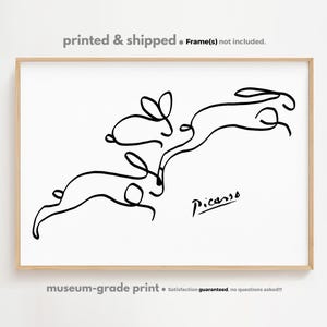 Disegno minimalista di un coniglio di Picasso, disegno di un coniglio di cubismo, schizzo di un animale di Picasso, decorazione da parete per bambini con coniglio, arte da parete orizzontale per bambini