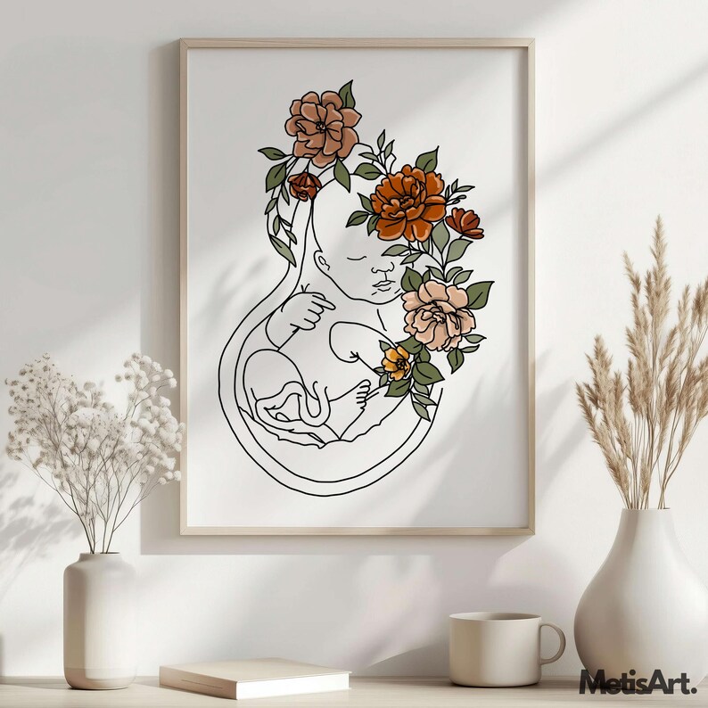 Floral Fetus Anatomy Print, Womb Line Art, OBGYN Gift - Etsy