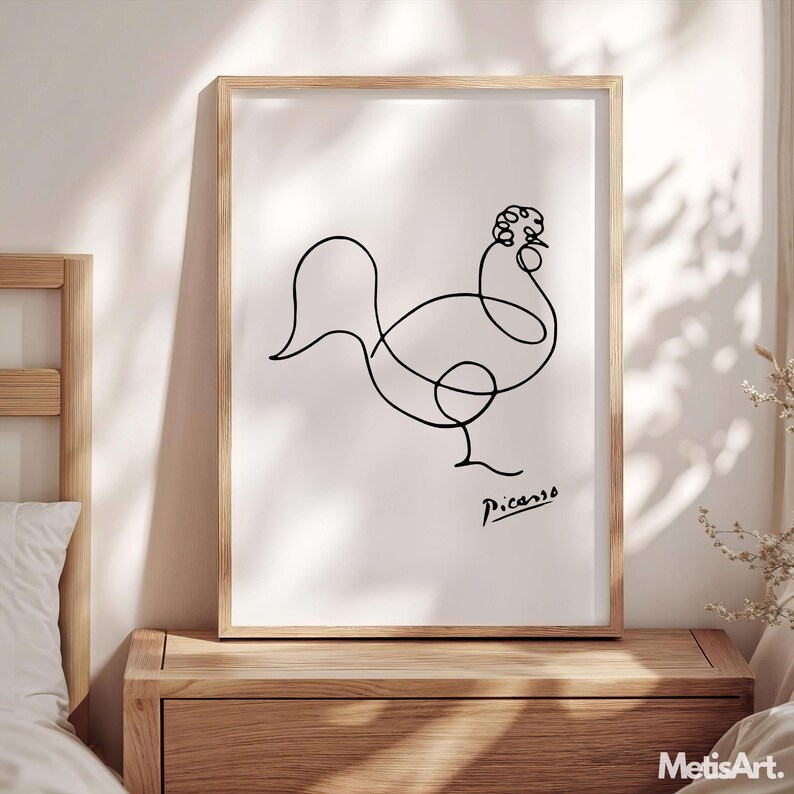 Picasso Rooster Line Art Print - Minimalist Chicken Wall Art ...