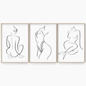Woman Line Art Print, Female Figure Line Art Set, Naked Woman Wall Art Print Set, Abstract Woman Body Wall Art, Minimal Woman Art, DIGITAL