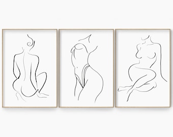 Woman Line Art Print, Female Figure Line Art Set, Naked Woman Wall Art Print Set, Abstract Woman Body Wall Art, Minimal Woman Art, DIGITAL