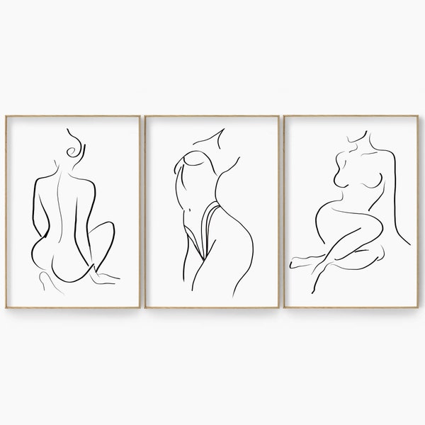 Frau Line Art Print, weibliche Figur Line Art Set, nackte Frau Wand Kunst Print Set, abstrakte Frau Körper Wandkunst, Minimal Frau Kunst, DIGITAL