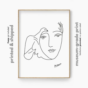 Picasso Woman Dove Line Art Print, Picasso Gallery Wall Art, Picasso Art Poster, Picasso Line Drawing, Minimal Line Art, Female Face Poster