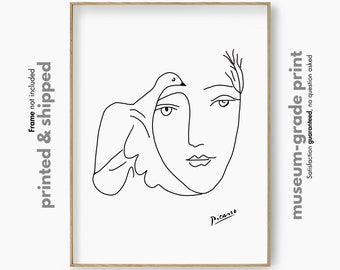 Picasso Woman Dove Line Art Print, Picasso Gallery Wall Art, Picasso Art Poster, Picasso Line Drawing, Minimal Line Art, Female Face Poster