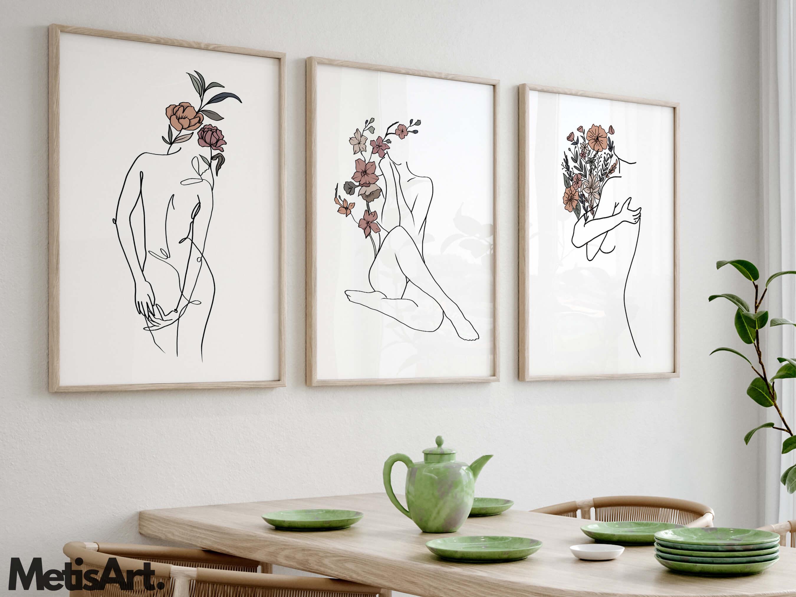 Flower Woman Line Art Print Set: Minimalist Body Positive Wall Decor - Etsy