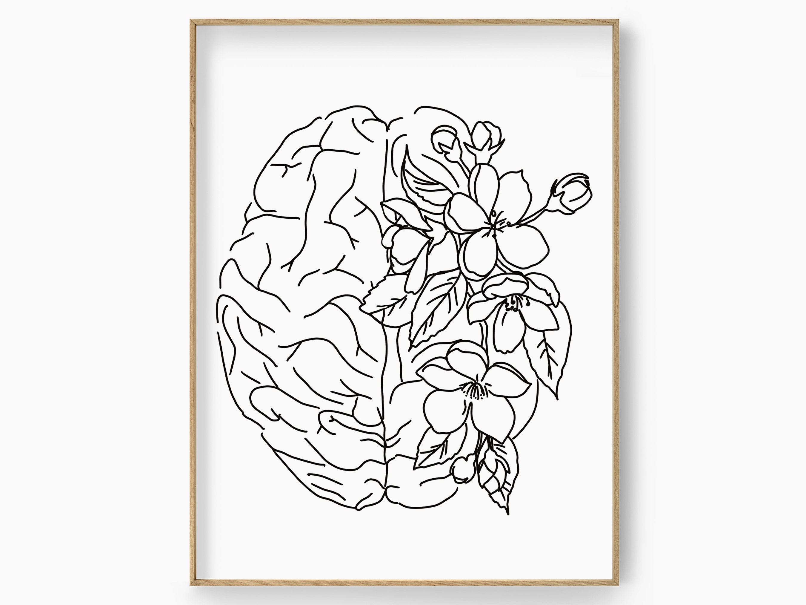 Flower Brain Art Print Black and White Brain Anatomy Poster Etsy