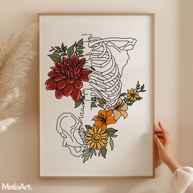 Floral Rib Cage Anatomy Art Print: Medical Decor - Etsy
