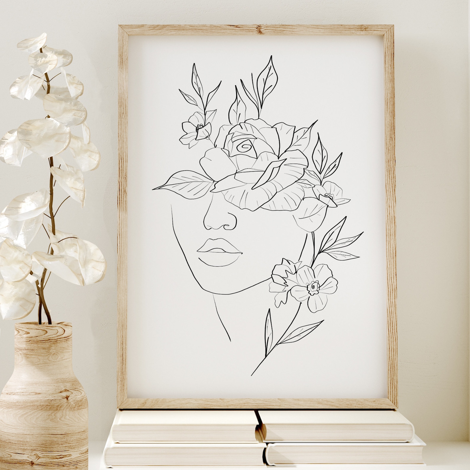 Kopf der Blumen Line Art Print Frau mit Blumen Poster Blume | Etsy Schweiz