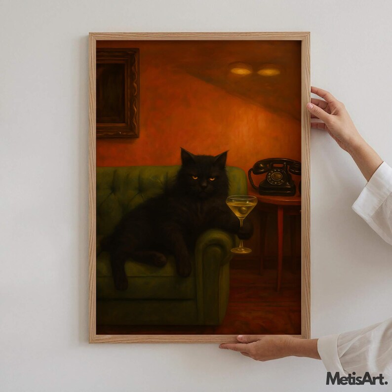 Black Cat Martini Art Print - Funny Moody Retro Bar Decor for Cat ...