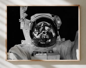 Affiche photographique d'astronaute - Décoration murale spatiale en noir et blanc pour chambre de garçon