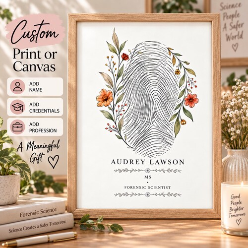 Personalized Fingerprint Wall Art, Forensic Scientist Gift, Crime Scene Investigator Office Decor