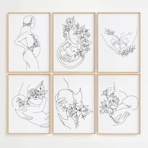 Paquete de arte mural sobre el embarazo, impresiones artísticas sobre el nacimiento, obras de arte para madres primerizas, póster de amor maternal, regalo de doula, arte de nacimiento empoderador, impresiones sobre la maternidad
