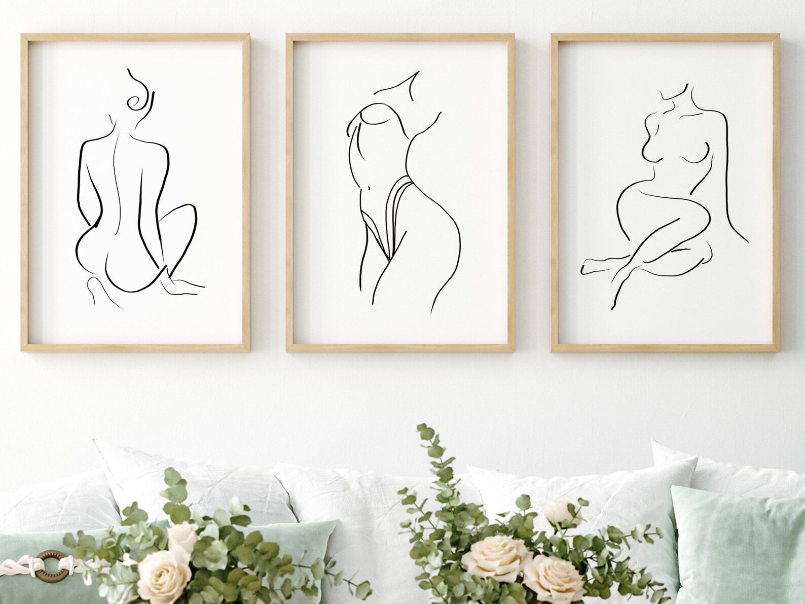 Nude Woman Line Art Set of 3 Prints Line Drawing Wall Art - Etsy