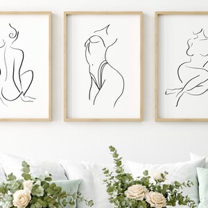 Nude Woman Line Art Set of 3 Prints Line Drawing Wall Art - Etsy