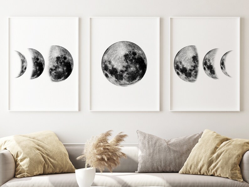 Moon Phases Wall Art Moon Phases Printable Moon Phase Set of - Etsy