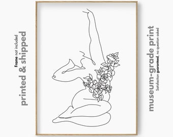 Woman Figure Illustration, Flower Female Line Art, Woman Body Wall Art, Plus Size Woman Poster, Curvy Body Sketch, Female Body Wall Decor