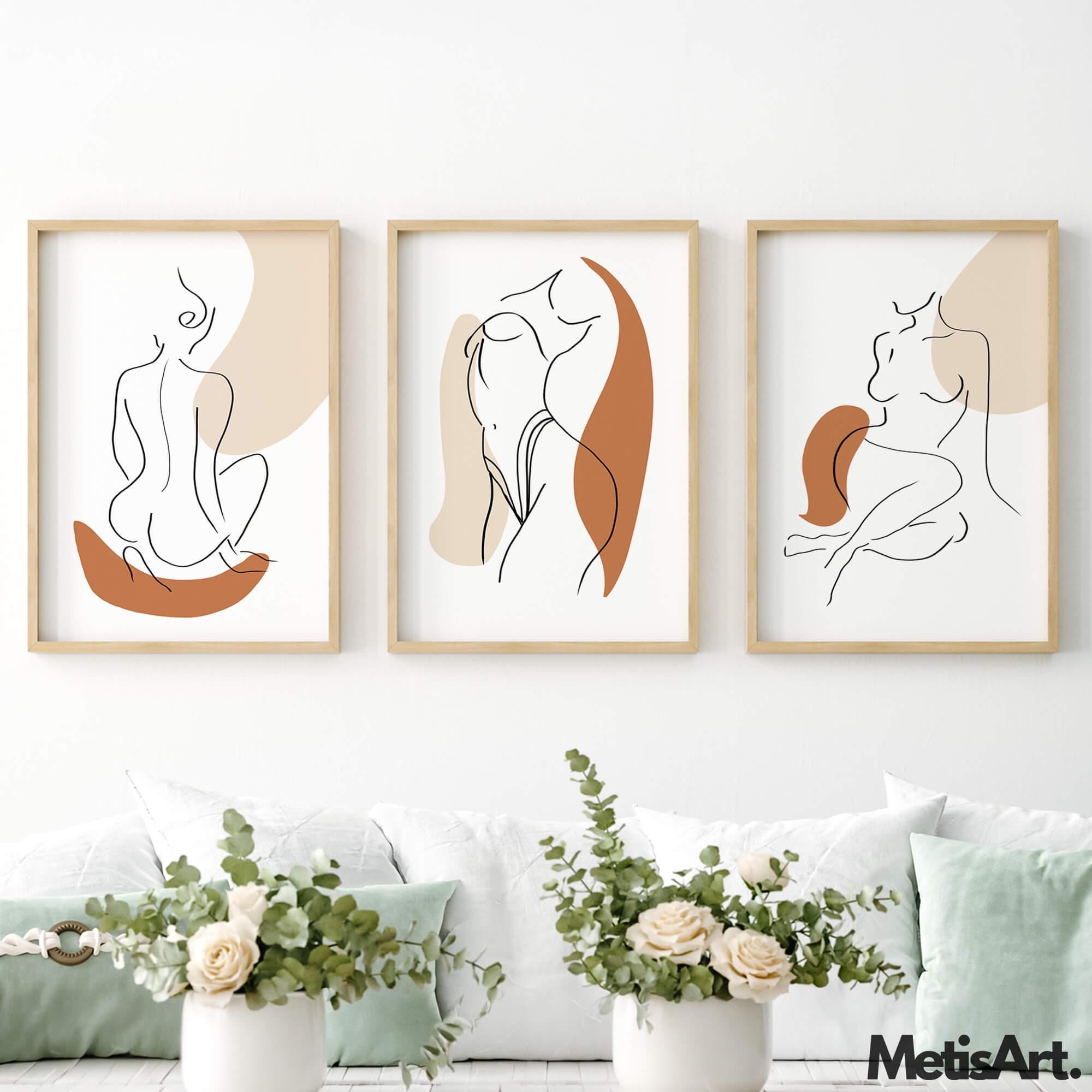 Nude Female Line Art Set of 3 - Minimalist Abstract Woman Body Wall ...