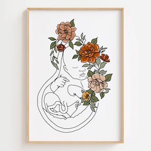Blumen Muttermutter Kunstdruck, Blumen Fötus Anatomie Poster, Schwangerschaft Wandkunst, Clipart, Geburtshelfer, Abschlussgeschenk, OBGYN, Doula Kunstwerk