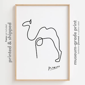 Stampa artistica di un cammello di Picasso, disegno di un cammello al tratto, poster minimalista di un cammello, arte al tratto di un cammello, arte murale minimalista per la cameretta dei bambini, poster per la cameretta dei bambini