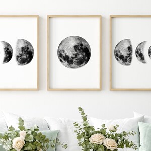 Moon Phases Wall Art Moon Phases Printable Moon Phase Set of - Etsy