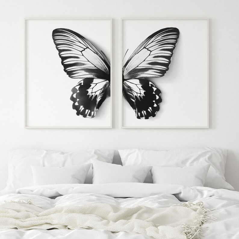 Butterfly Print Set of 2 Black and White Butterfly Poster Etsy