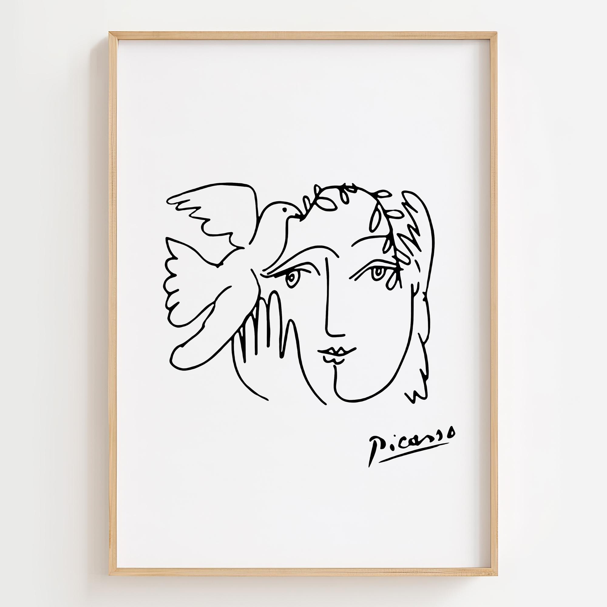 Picasso Woman with Dove Line Art Print (Digital Download)