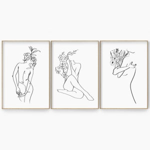 Flower Naked Woman Line Art Set, Abstract Woman Body Line Drawing , Feminist Wall Art Set, Vrouwelijke Vrouw Poster Set, Minimale Empower Print