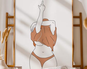 Wunderschöne kurvige Mittelfinger Frau Kunstdruck für Body Positive Figur
