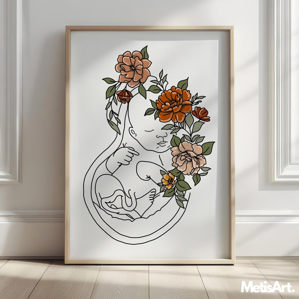 Floral Fetus Anatomy Print, Womb Line Art, OBGYN Gift - Etsy