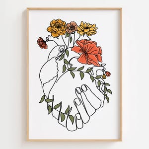 Floral Heart Anatomy Print, Flower Anatomy Art, Cardiologist Gift, Medical Pro Gift, Romantic Heart Print, Medical Student Gift for Couple