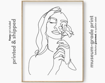 Woman Figure with Rose Line Art, Fashion Female Art Print, Woman Illustration with Flowers, Woman Rose Face Wall Art, Modern Woman Sketch