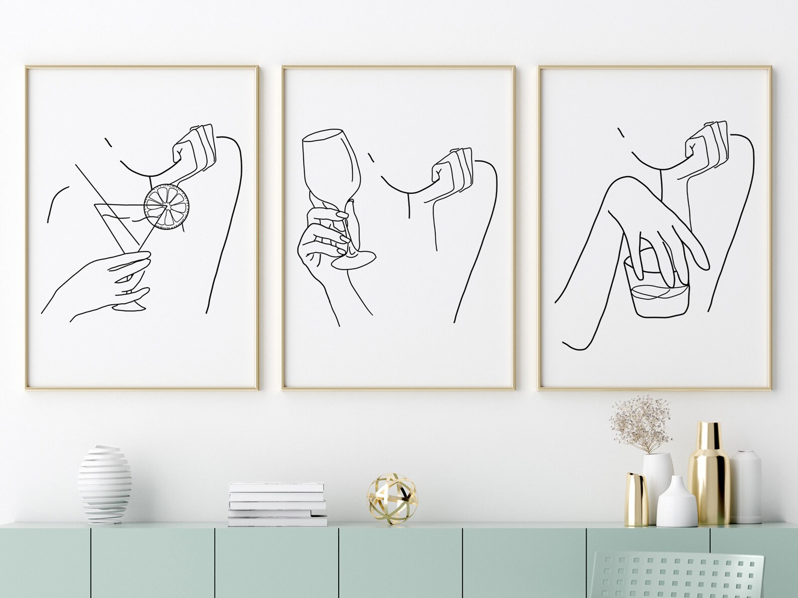Minimalist Alcohol Line Art Print Set Bar Gallery Wall Art - Etsy