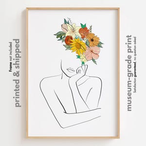 Flowers Woman Line Art Print: Minimalist Female Portrait